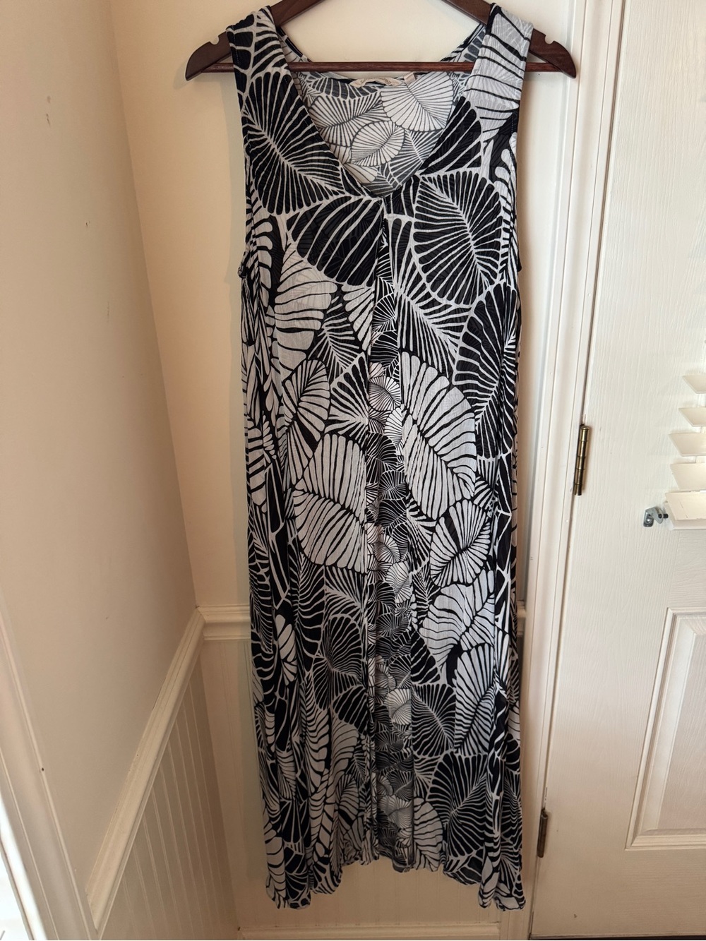 Soft Surroundings Miami Beach Maxi Dress Black & White Print Size Large